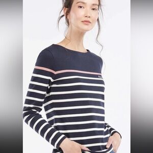 Barbour Hawkins Striped Long Sleeve Tee with Pink Accent BARBOUR CHESt graphic
